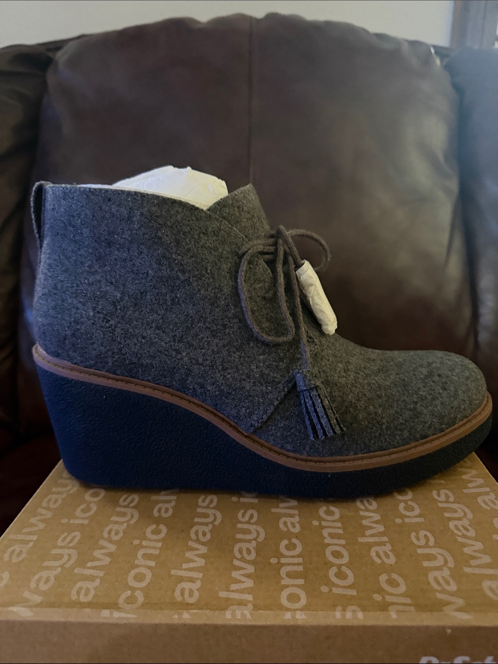 Dr. Scholl's Gray Felt Wedge Ankle Boot with Tassel Lace